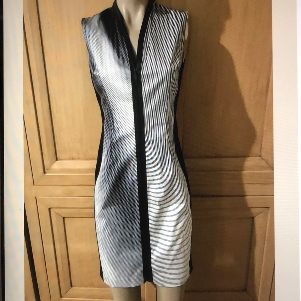 Elie Tahari NWT $398 Mercer Dress huge zipper black white gray optic 3 NEW
